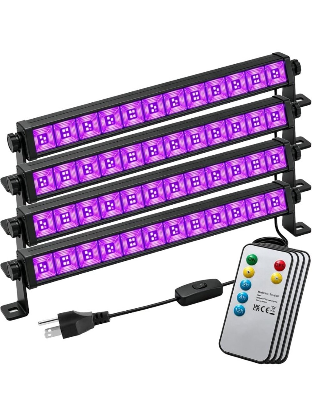 45W Dimmable LED Black Light Bar with Remote - 4 Pack Timer Lighting Set